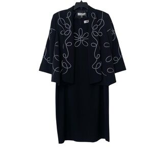 Kasper 2 piece set Jacket and Dress Black Embroidered Swirling Size 12 Abstract